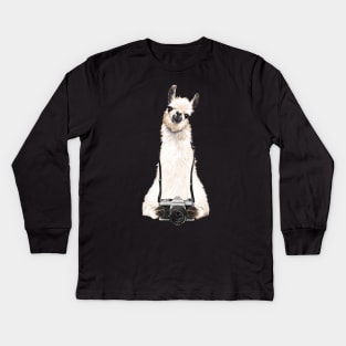 Llama the Photographer Kids Long Sleeve T-Shirt